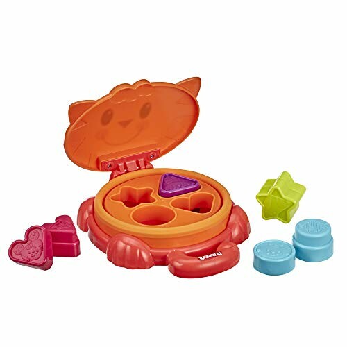 Toddler shape sorter toy with colorful shapes and a cat design.